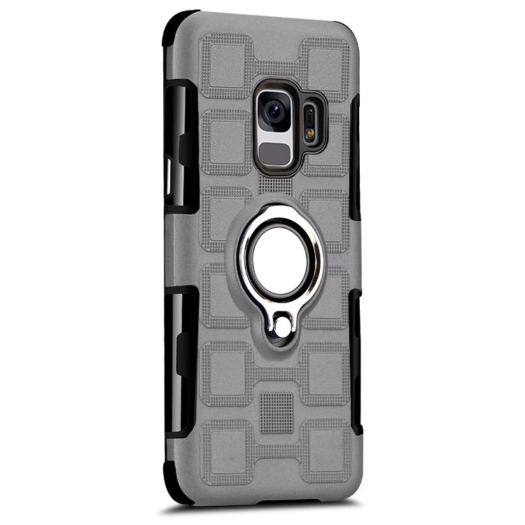 For Samsung Galaxy S9 G960 Geometric Pattern TPU PC Back Case with Magnetic Car Mount Ring Holder - Grey-2
