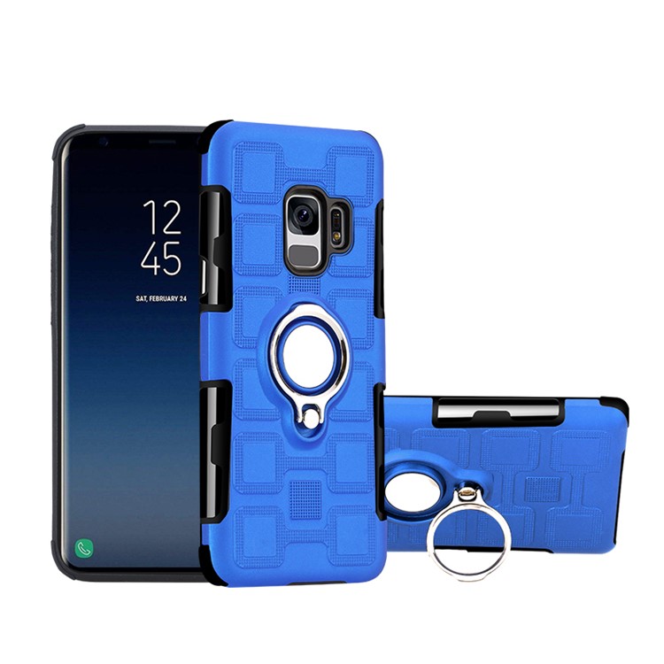 Geometric Pattern Magnetic Car Mount Ring Holder TPU PC Mobile Case for Samsung Galaxy S9 G960 - Baby Blue-1