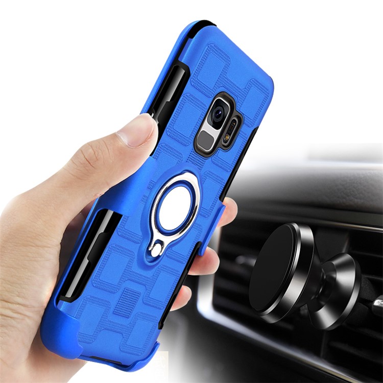 Geometric Pattern Magnetic Car Mount Ring Holder TPU PC Mobile Case for Samsung Galaxy S9 G960 - Baby Blue-3