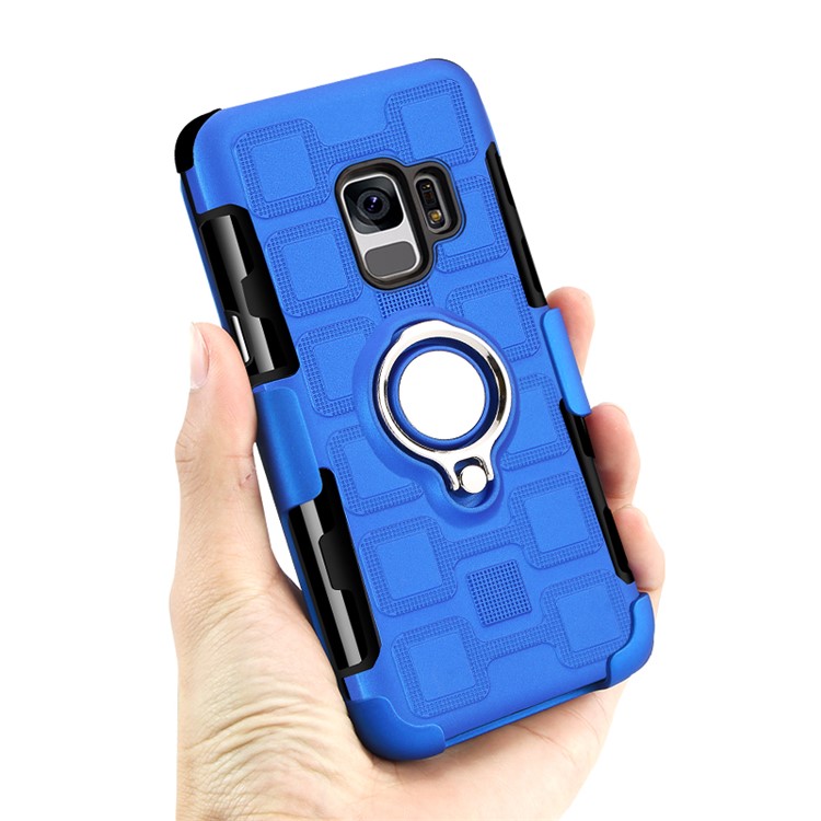 Geometric Pattern Magnetic Car Mount Ring Holder TPU PC Mobile Case for Samsung Galaxy S9 G960 - Baby Blue-4