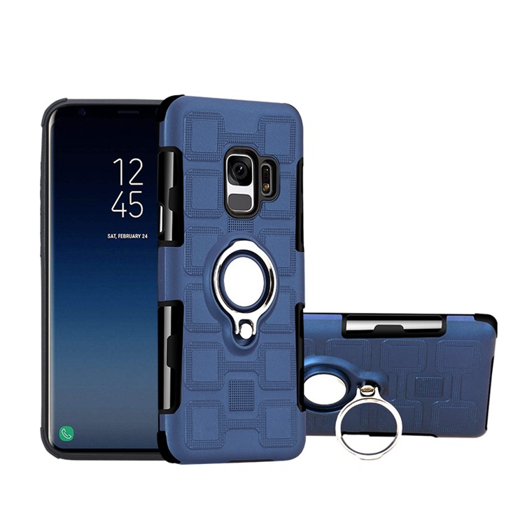Geometric Pattern Magnetic Car Mount Ring Holder TPU PC Cell Phone Cover for Samsung Galaxy S9 G960 - Dark Blue-1
