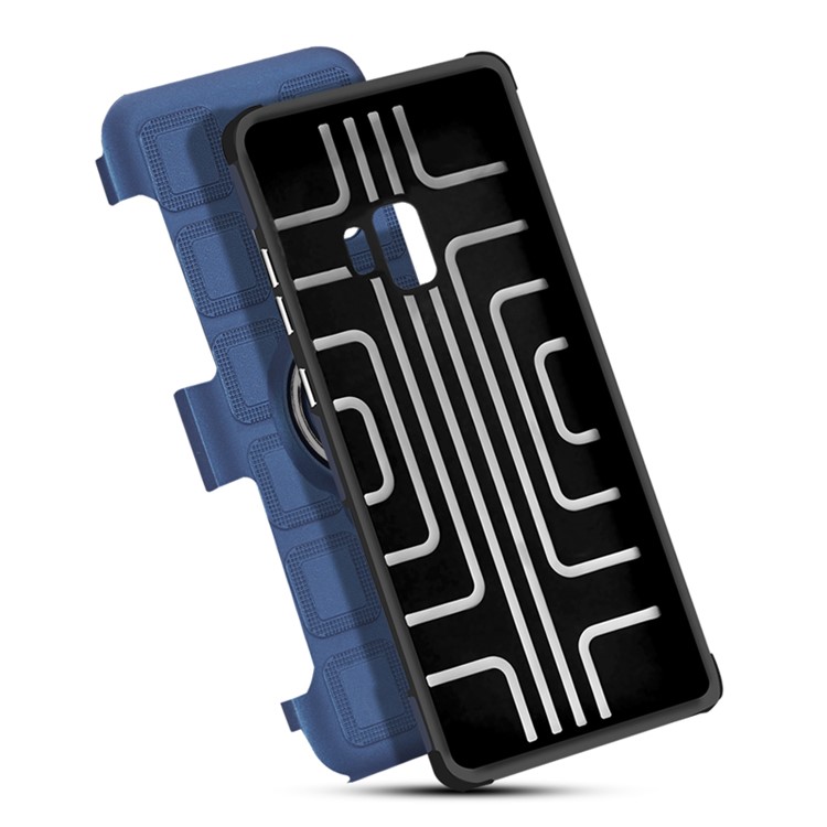 Geometric Pattern Magnetic Car Mount Ring Holder TPU PC Cell Phone Cover for Samsung Galaxy S9 G960 - Dark Blue-10