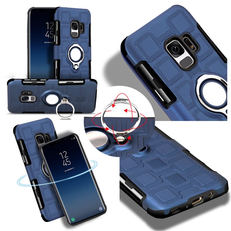 Geometric Pattern Magnetic Car Mount Ring Holder TPU PC Cell Phone Cover for Samsung Galaxy S9 G960 - Dark Blue-11