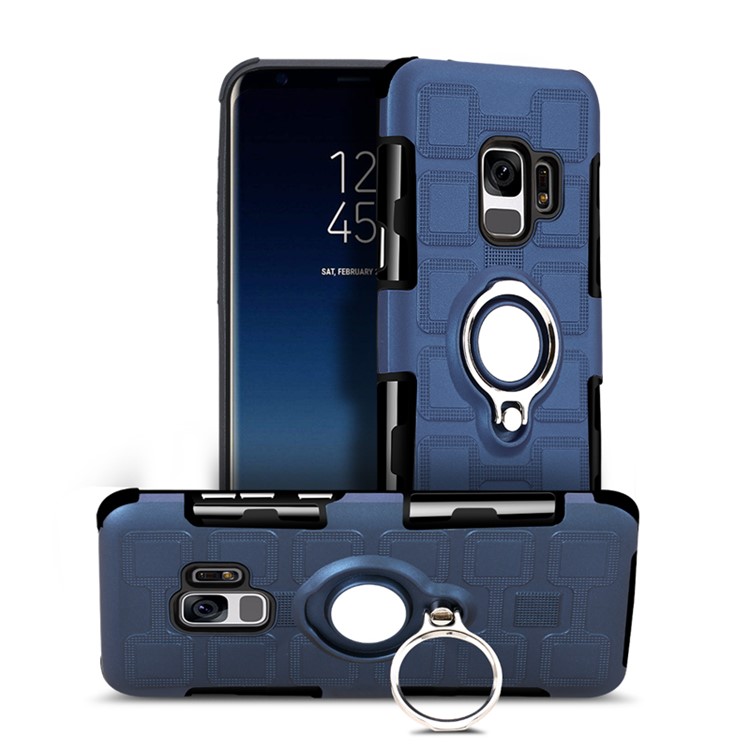 Geometric Pattern Magnetic Car Mount Ring Holder TPU PC Cell Phone Cover for Samsung Galaxy S9 G960 - Dark Blue-2