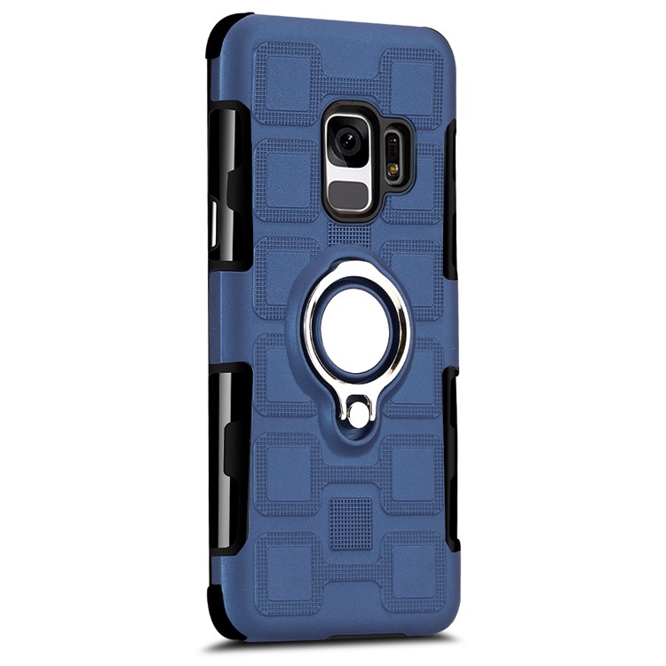Geometric Pattern Magnetic Car Mount Ring Holder TPU PC Cell Phone Cover for Samsung Galaxy S9 G960 - Dark Blue-4