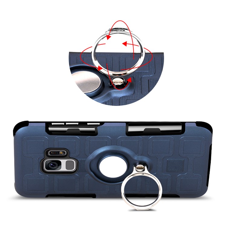 Geometric Pattern Magnetic Car Mount Ring Holder TPU PC Cell Phone Cover for Samsung Galaxy S9 G960 - Dark Blue-5