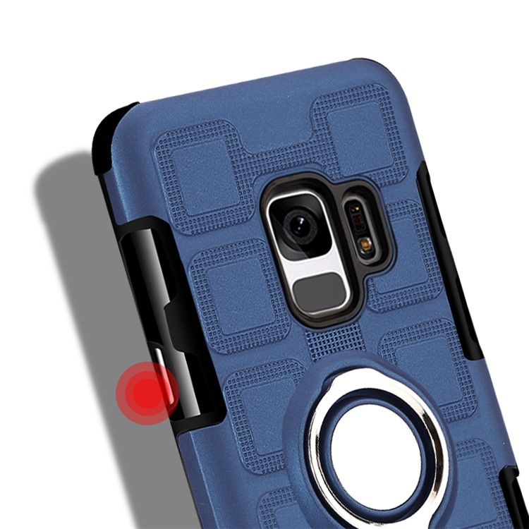 Geometric Pattern Magnetic Car Mount Ring Holder TPU PC Cell Phone Cover for Samsung Galaxy S9 G960 - Dark Blue-7