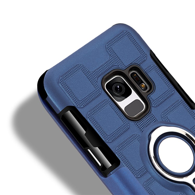 Geometric Pattern Magnetic Car Mount Ring Holder TPU PC Cell Phone Cover for Samsung Galaxy S9 G960 - Dark Blue-9