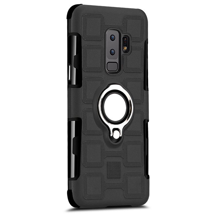 For Samsung Galaxy S9+ SM-G965 Geometric Pattern TPU PC Hybrid Case with Magnetic Car Mount Ring Holder - Black-2
