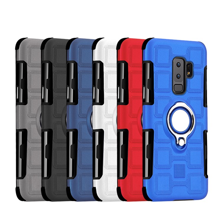 For Samsung Galaxy S9+ SM-G965 Geometric Pattern TPU PC Hybrid Case with Magnetic Car Mount Ring Holder - Black-3