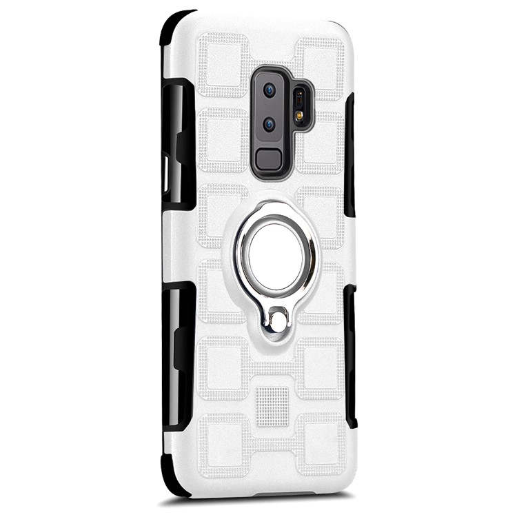 For Samsung Galaxy S9+ SM-G965 Geometric Pattern TPU PC Hybrid Cover with Magnetic Car Mount Ring Holder - Silver-2
