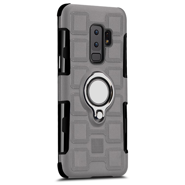 For Samsung Galaxy S9+ SM-G965 Geometric Pattern TPU PC Hybrid Shell with Magnetic Car Mount Ring Holder - Grey-2
