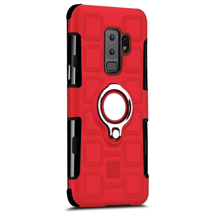 For Samsung Galaxy S9+ SM-G965 Geometric Pattern TPU PC Hybrid Casing with Magnetic Car Mount Ring Holder - Red-2