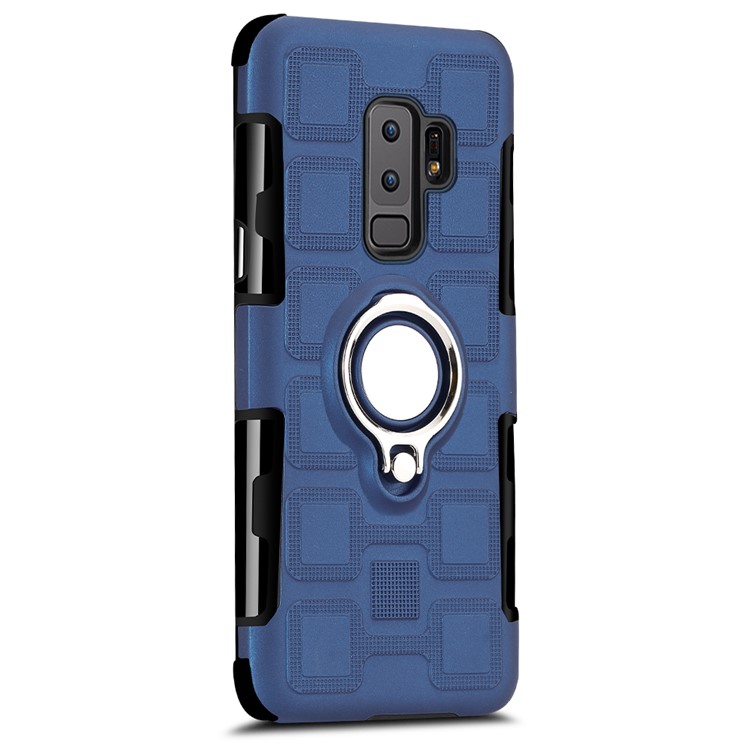 For Samsung Galaxy S9+ SM-G965 Geometric Pattern TPU PC Combo Case with Magnetic Car Mount Ring Holder - Dark Blue-2
