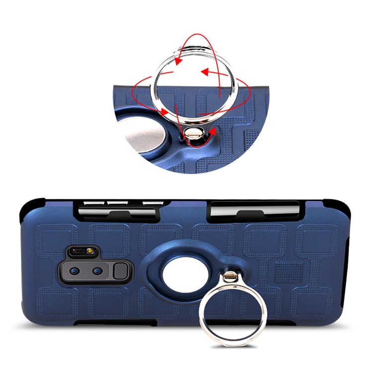 For Samsung Galaxy S9+ SM-G965 Geometric Pattern TPU PC Combo Case with Magnetic Car Mount Ring Holder - Dark Blue-5