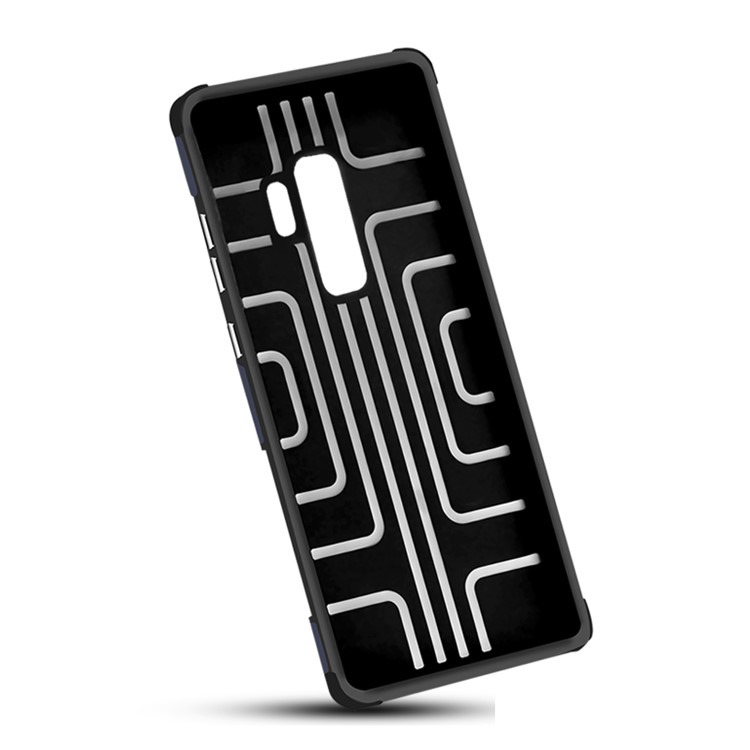 For Samsung Galaxy S9+ SM-G965 Geometric Pattern TPU PC Combo Case with Magnetic Car Mount Ring Holder - Dark Blue-6
