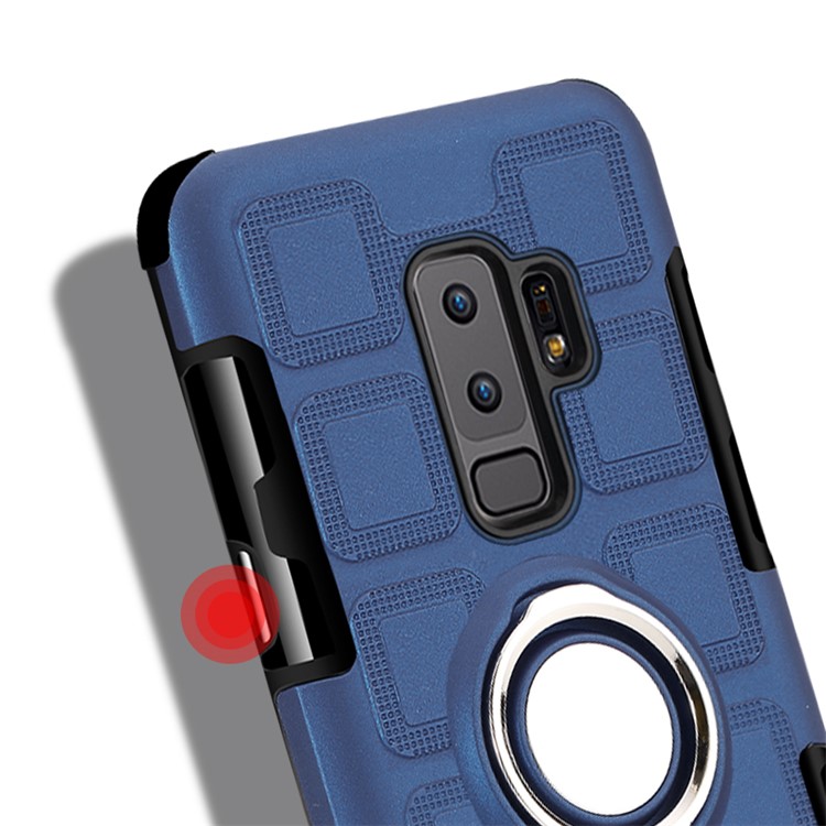 For Samsung Galaxy S9+ SM-G965 Geometric Pattern TPU PC Combo Case with Magnetic Car Mount Ring Holder - Dark Blue-7