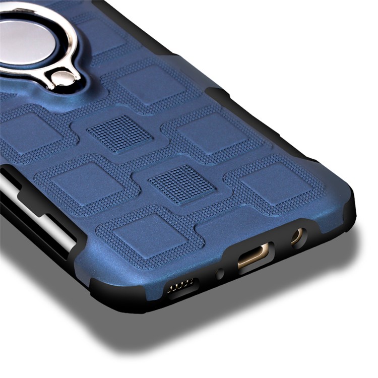 For Samsung Galaxy S9+ SM-G965 Geometric Pattern TPU PC Combo Case with Magnetic Car Mount Ring Holder - Dark Blue-8
