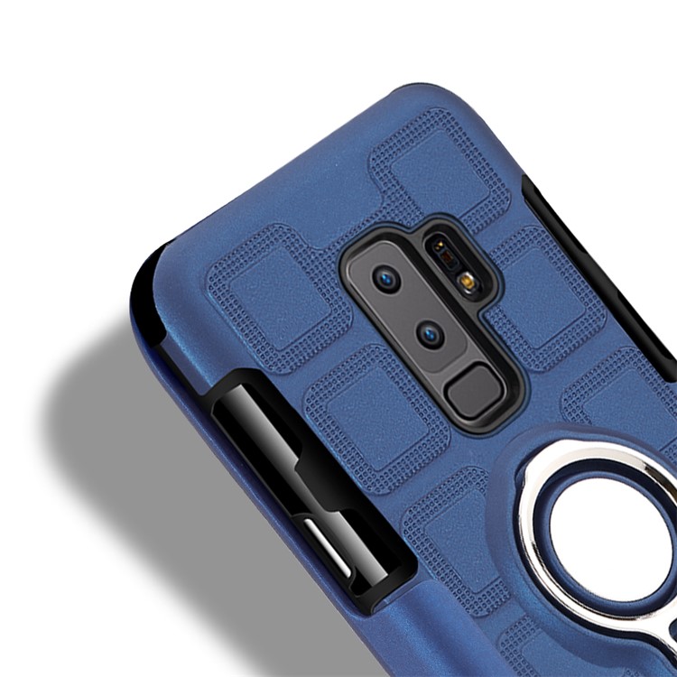 For Samsung Galaxy S9+ SM-G965 Geometric Pattern TPU PC Combo Case with Magnetic Car Mount Ring Holder - Dark Blue-9