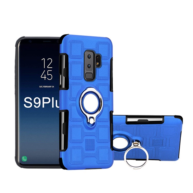 For Samsung Galaxy S9+ SM-G965 Geometric Pattern TPU PC Combo Casing with Magnetic Car Mount Ring Holder - Baby Blue-1