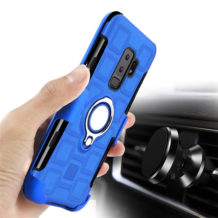 For Samsung Galaxy S9+ SM-G965 Geometric Pattern TPU PC Combo Casing with Magnetic Car Mount Ring Holder - Baby Blue-3
