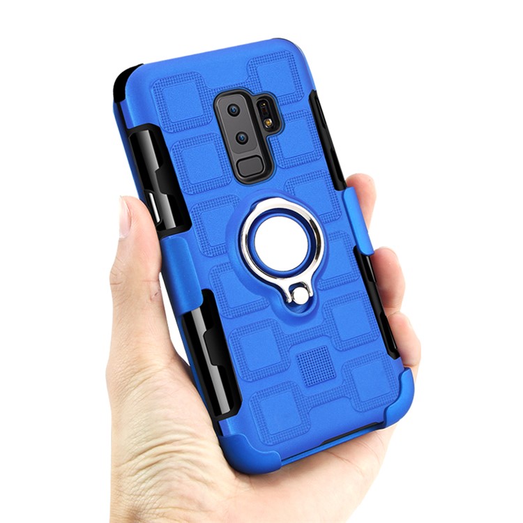 For Samsung Galaxy S9+ SM-G965 Geometric Pattern TPU PC Combo Casing with Magnetic Car Mount Ring Holder - Baby Blue-4