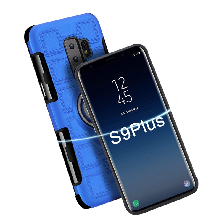 For Samsung Galaxy S9+ SM-G965 Geometric Pattern TPU PC Combo Casing with Magnetic Car Mount Ring Holder - Baby Blue-5