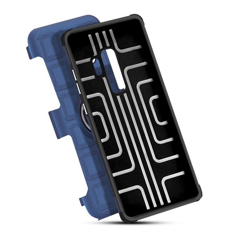 For Samsung Galaxy S9+ SM-G965 Geometric Pattern TPU PC Combo Casing with Magnetic Car Mount Ring Holder - Baby Blue-6