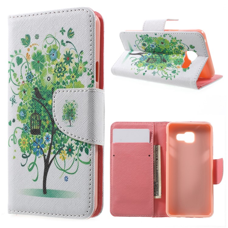Stand Leather Flip Case for Samsung Galaxy A3 SM-A310F (2016) - Green Tree-1