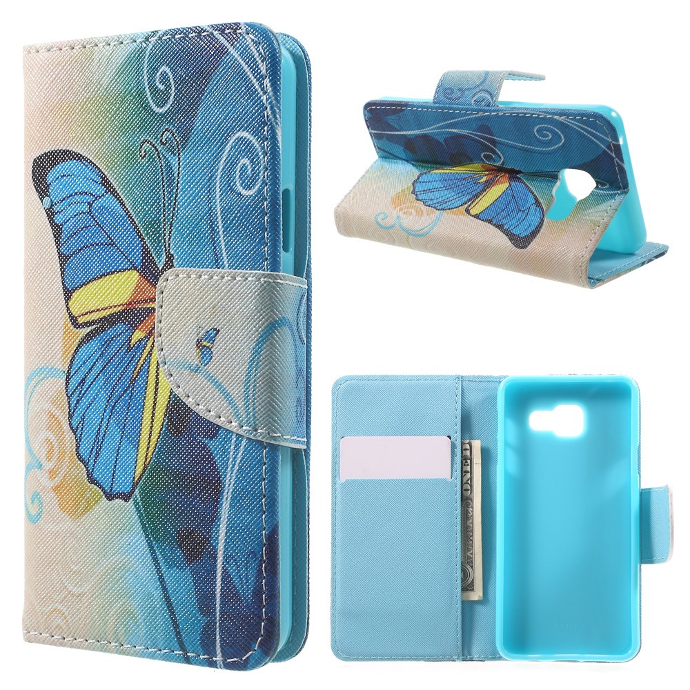 Stand Leather Phone Case for Samsung Galaxy A3 SM-A310F (2016) - Blue Butterfly-1