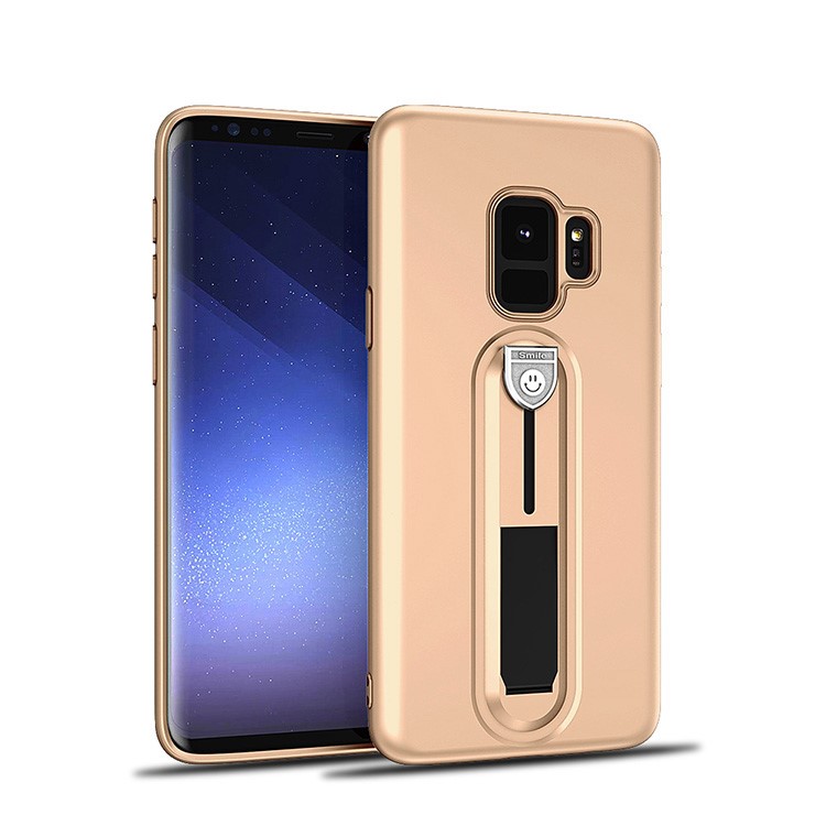 All-wrapped Soft TPU Mobile Phone Shell with Sliding Kickstand for Samsung Galaxy S9 G960 - Gold-1