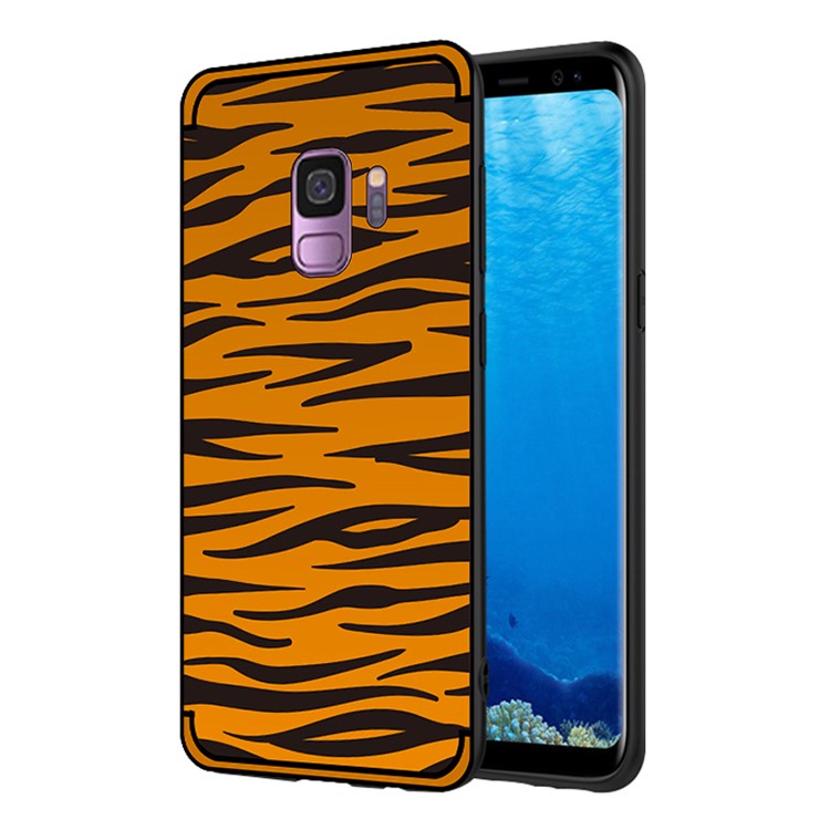 NXE Embossed Patterned Soft TPU Phone Casing for Samsung Galaxy S9 SM-G960 - Brown Zebra Stripe-1