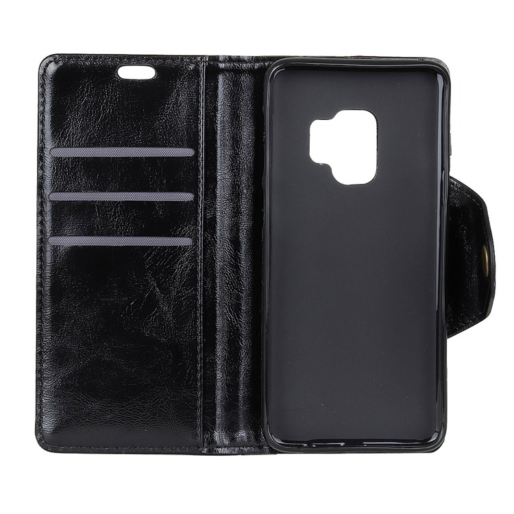 Textured PU Leather Wallet Stand Phone Case for Samsung Galaxy S9 G960 - Black-4
