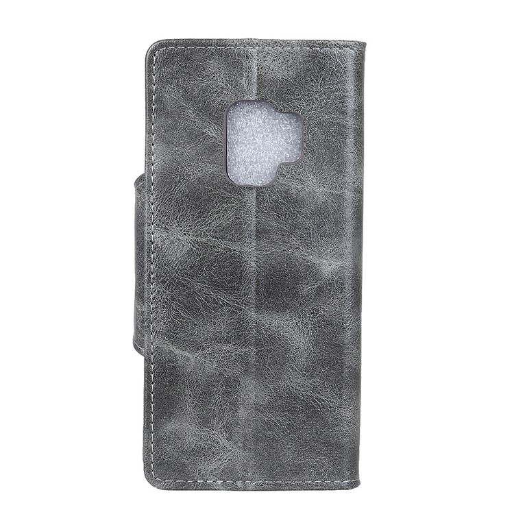 Textured PU Leather Wallet Stand Phone Cover for Samsung Galaxy S9 G960 - Grey-3
