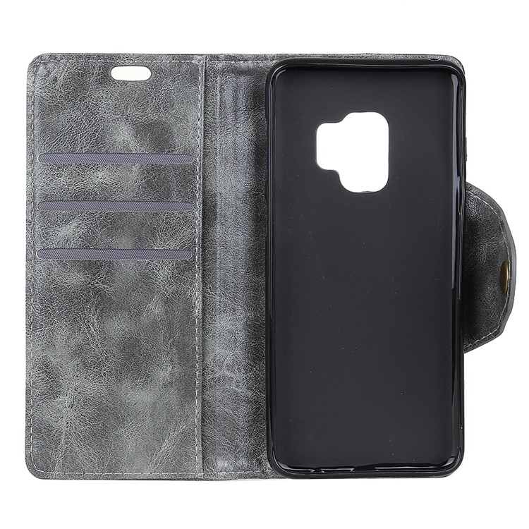 Textured PU Leather Wallet Stand Phone Cover for Samsung Galaxy S9 G960 - Grey-4