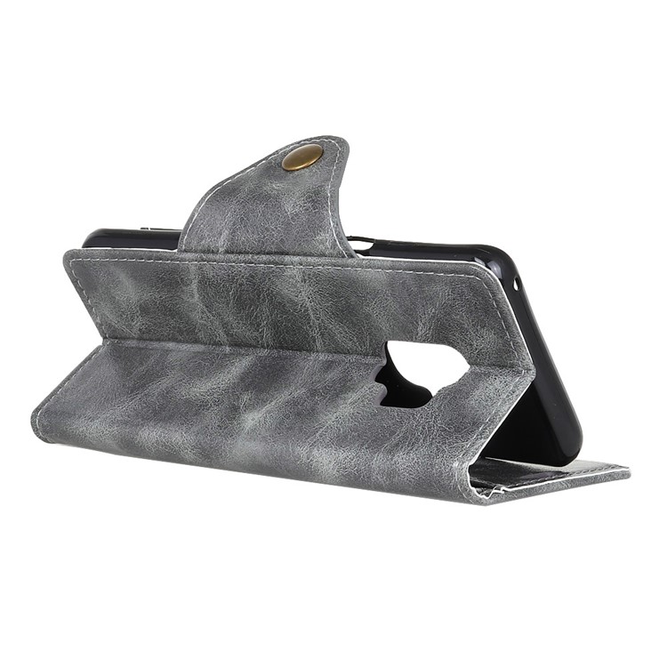 Textured PU Leather Wallet Stand Phone Cover for Samsung Galaxy S9 G960 - Grey-5