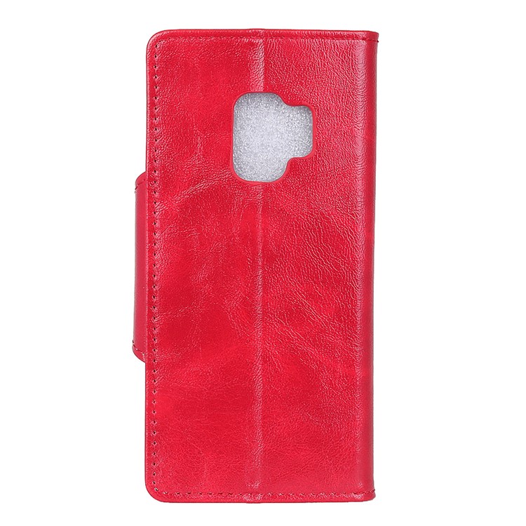 Textured PU Leather Wallet Stand Phone Shell for Samsung Galaxy S9 G960 - Red-3