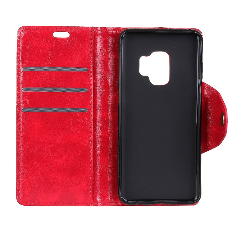 Textured PU Leather Wallet Stand Phone Shell for Samsung Galaxy S9 G960 - Red-4