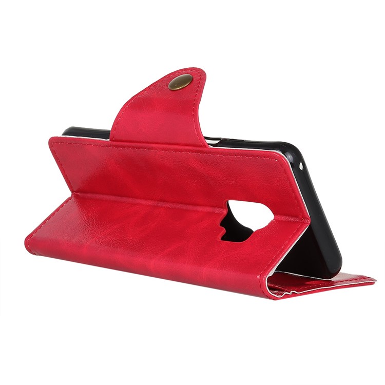 Textured PU Leather Wallet Stand Phone Shell for Samsung Galaxy S9 G960 - Red-5