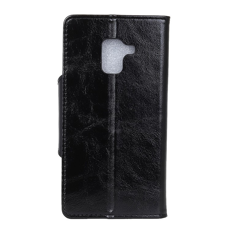 Textured PU Leather Wallet Stand Phone Case for Samsung Galaxy A8 (2018) - Black-3