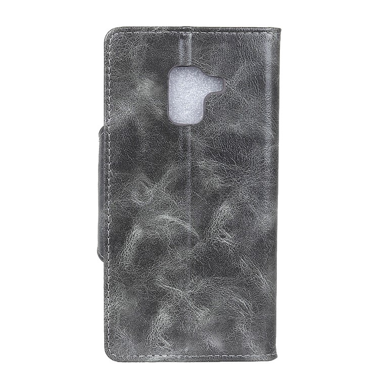 Textured PU Leather Wallet Stand Phone Cover for Samsung Galaxy A8 (2018) - Grey-3