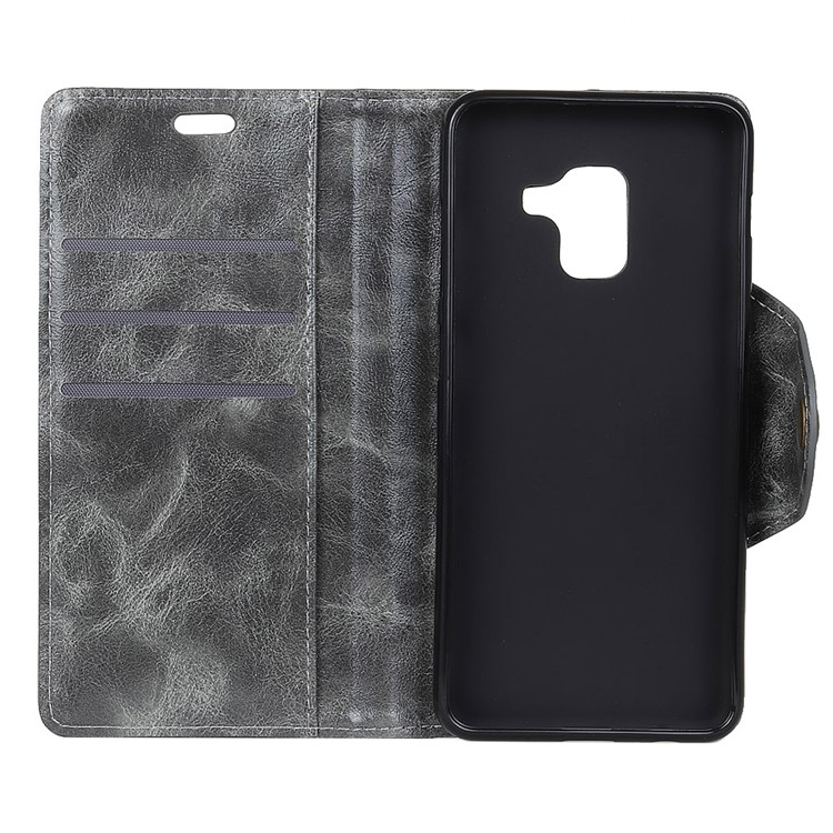 Textured PU Leather Wallet Stand Phone Cover for Samsung Galaxy A8 (2018) - Grey-4