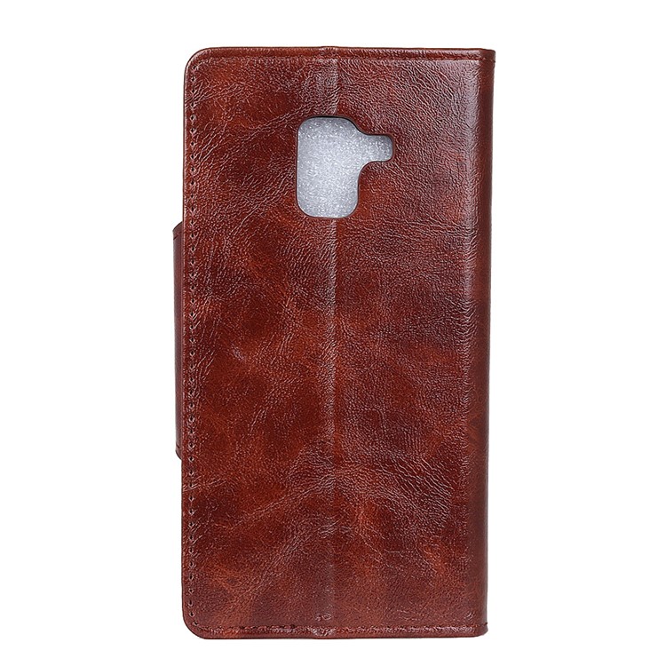 Textured PU Leather Wallet Stand Mobile Phone Case for Samsung Galaxy A8 (2018) - Coffee-3