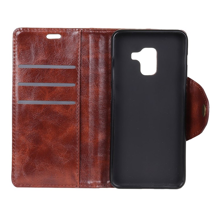 Textured PU Leather Wallet Stand Mobile Phone Case for Samsung Galaxy A8 (2018) - Coffee-4