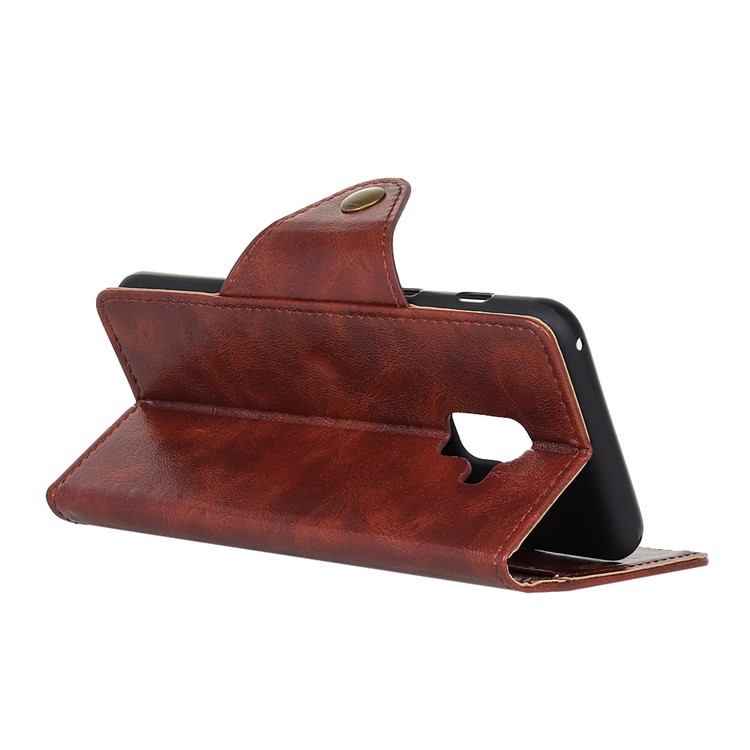 Textured PU Leather Wallet Stand Mobile Phone Case for Samsung Galaxy A8 (2018) - Coffee-5
