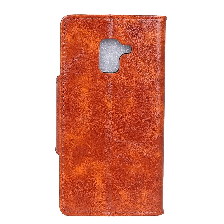 Textured PU Leather Wallet Stand Cell Phone Case for Samsung Galaxy A8 (2018) - Brown-3