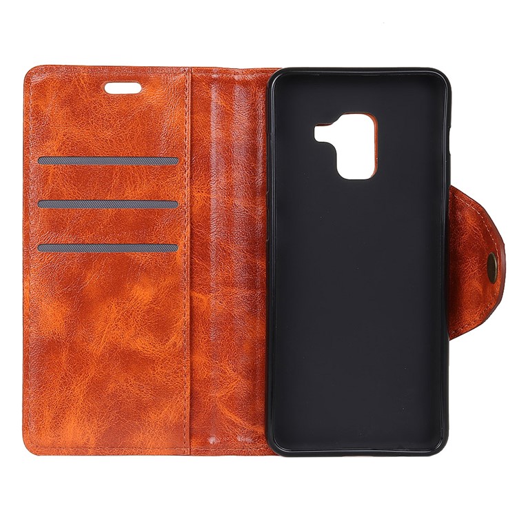 Textured PU Leather Wallet Stand Cell Phone Case for Samsung Galaxy A8 (2018) - Brown-4