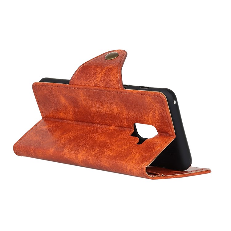 Textured PU Leather Wallet Stand Cell Phone Case for Samsung Galaxy A8 (2018) - Brown-5