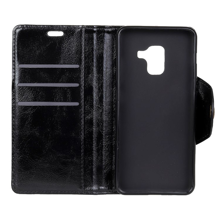 Textured PU Leather Wallet Stand Phone Case for Samsung Galaxy A8 Plus (2018) - Black-4