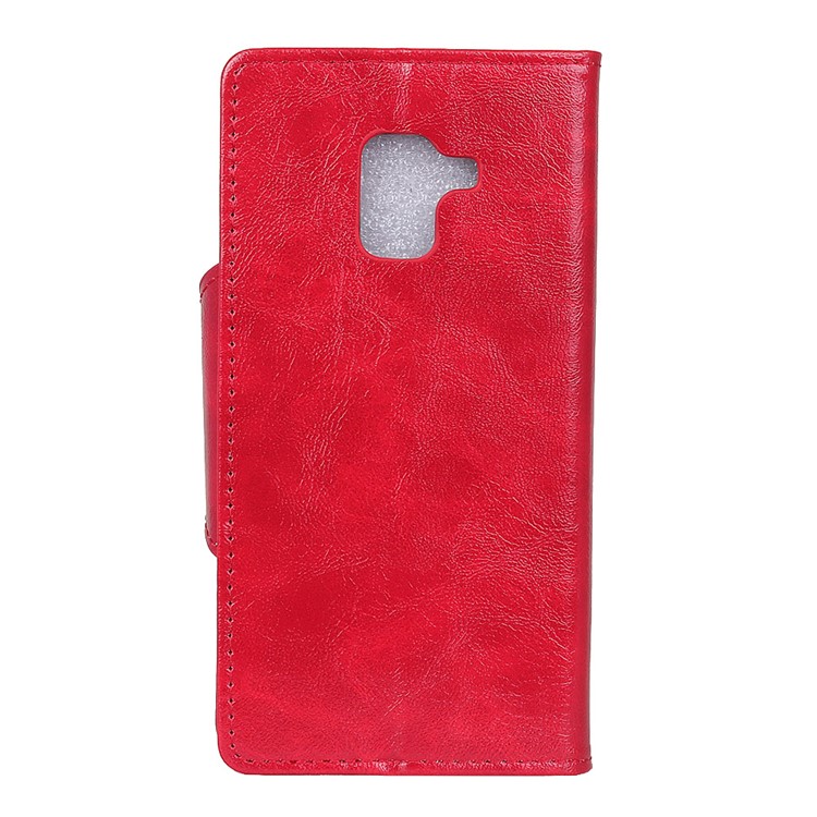 Textured PU Leather Wallet Stand Phone Shell for Samsung Galaxy A8+ (2018) - Red-3